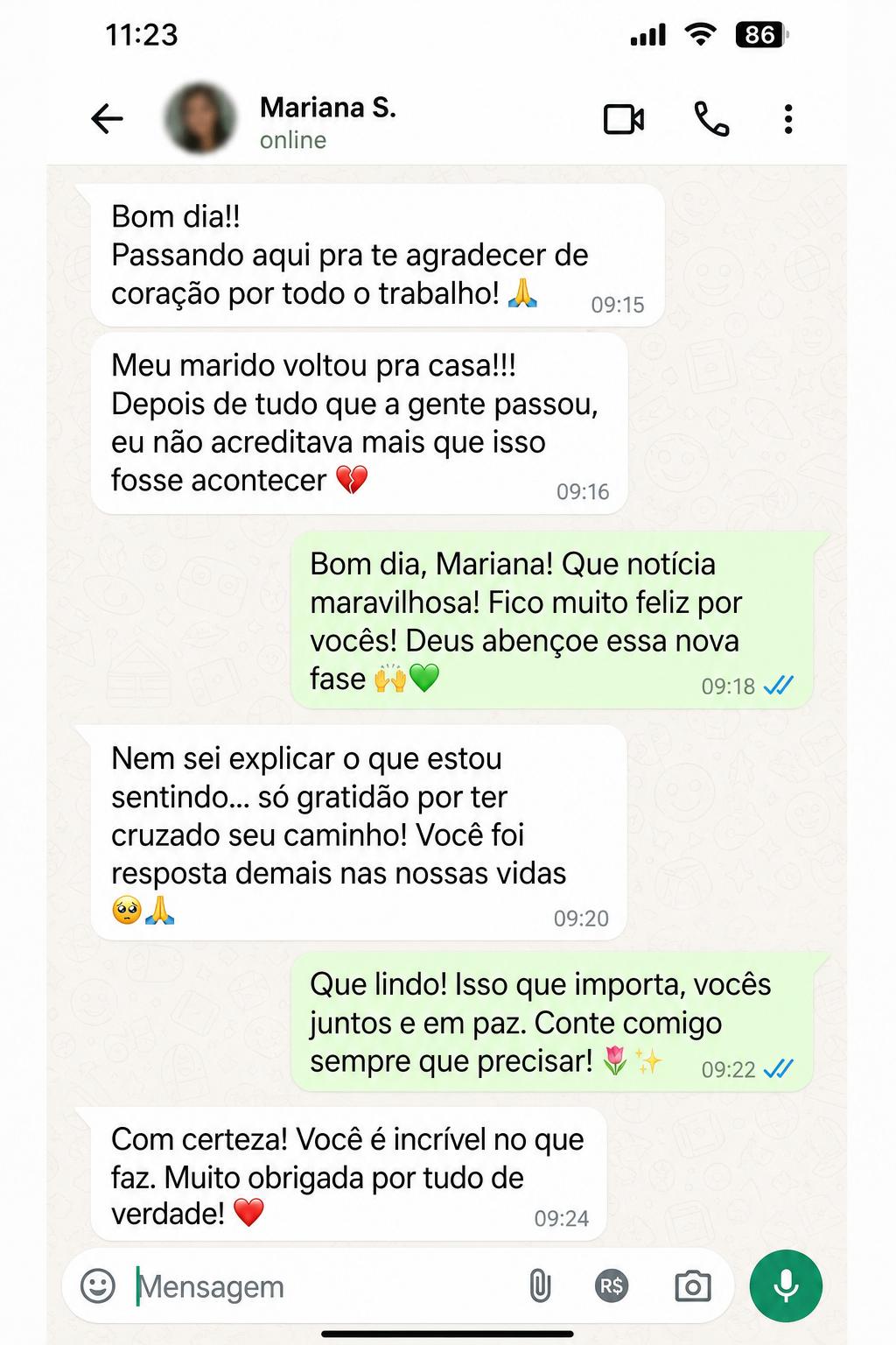 Depoimento real no WhatsApp sobre marido que voltou para casa